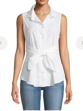 Frame Denim White Sleeveless Tie-Front Button Down Shirt